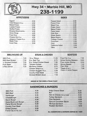 Menu photo 2 Jay's Barbeque Marble Hill, MO