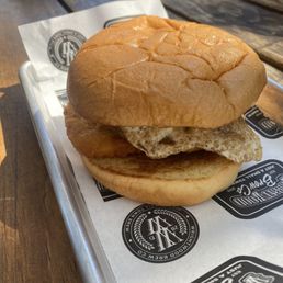 Breakfast sandwich - sausage patty, egg, hashbrown on a bun Breakfast sandwich - sausage patty, egg, hashbrown on a bun