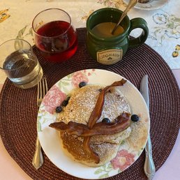 Blueberry pancakes with bacon Blueberry pancakes with bacon