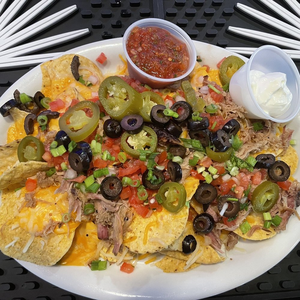 Nachos! You can add smoked brisket or smoked chopped pork! Nachos! You can add smoked brisket or smoked chopped pork!
