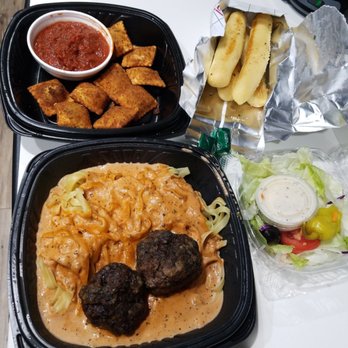 Paisano's Ristorante - Toasted ravioli, garlic breadsticks, a salad, & make your own: meatballs with fettuccini & vodka cream sauce - Italian Near Me - Topeka, Kansas