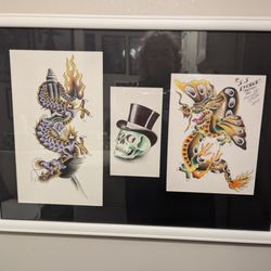 Three pieces of tattoo flash art put into a single frame.