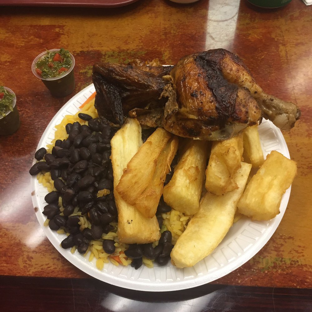 Grille Chick'n Pollo - 1/2 chicken with rice and beans and fried yuca. The meat was tasty and moist, the rice and beans were nothing special but good. - Peruvian Near Me - Columbia, Maryland Grille Chick'n Pollo - 1/2 chicken with rice and beans and fried yuca. The meat was tasty and moist, the rice and beans were nothing special but good. - Peruvian Near Me - Columbia, Maryland