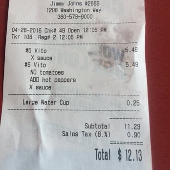 Jimmy John's - $.25 for water.... Really? - Sandwiches Near Me - Longview, Washington Jimmy John's - $.25 for water.... Really? - Sandwiches Near Me - Longview, Washington