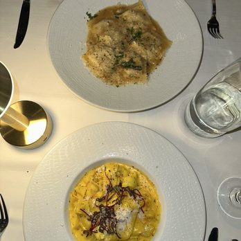 Osteria 177 - Paccheri Mediterranei allo Zafferano (bottom) and Wagyu ravioli (top) - Italian Near Me - Annapolis, Maryland