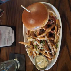 The Fairmount - Fried chicken sandwich and truffle fries with sauce