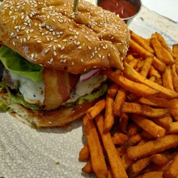Radiance Cafe - Cheese burgers ,bacon, with pepper jack cheese side of sweet potato fries:) - Breakfast & Brunch Near Me - S Highland, California Radiance Cafe - Cheese burgers ,bacon, with pepper jack cheese side of sweet potato fries:) - Breakfast & Brunch Near Me - S Highland, California