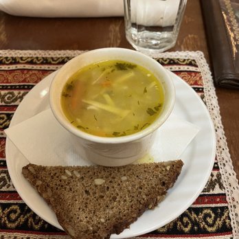 Soba - Entre comes with soup - chicken noodle & rye bread - Modern European Near Me - Fairbanks, Alaska Soba - Entre comes with soup - chicken noodle & rye bread - Modern European Near Me - Fairbanks, Alaska
