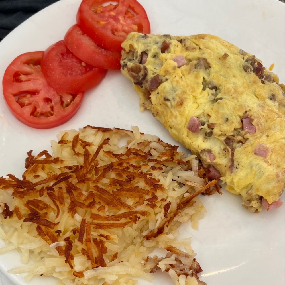 Eggsquisite Cafe - Cowboy Omelette/2 sides Sliced tomatoes and hash browns - Breakfast & Brunch Near Me - McKinney, Texas Eggsquisite Cafe - Cowboy Omelette/2 sides Sliced tomatoes and hash browns - Breakfast & Brunch Near Me - McKinney, Texas