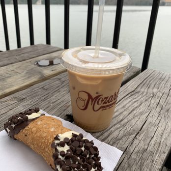 Mozart's Coffee Roasters - Iced mocha with a cannoli with a nice view of the lake - Coffee & Tea Near Me - Austin, Texas