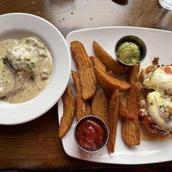 Polite Society - Chorizo Avocado Benedict and a side order of Biscuit and Gravy - New American Near Me - St Louis, Missouri Polite Society - Chorizo Avocado Benedict and a side order of Biscuit and Gravy - New American Near Me - St Louis, Missouri