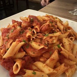 Gluten free penne pasta with shrimp