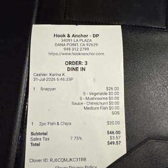 Hook & Anchor - Receipt - Seafood Near Me - Dana Point, California Hook & Anchor - Receipt - Seafood Near Me - Dana Point, California