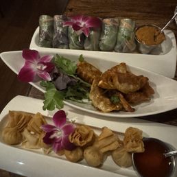 Appetizers. Dumplings, Spring Rolls and their version of crab Rangoon Appetizers. Dumplings, Spring Rolls and their version of crab Rangoon