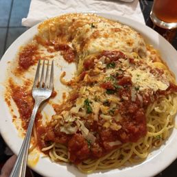 Half eaten chicken Parmesan, sorry we were starving! Half eaten chicken Parmesan, sorry we were starving!