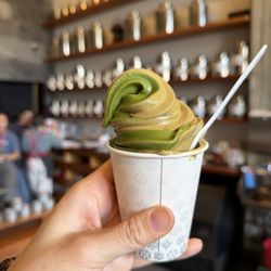 Asha Tea House - Soft serve: matcha and hojicha swirl