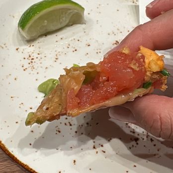Telefèric Barcelona - 1/2/26. 3/5* Tuna Tacos $15+. Crunchy. Delicious! Portion was small. Can buy Tuna Nachos elsewhere for this price. - Spanish Near Me - Roseville, California