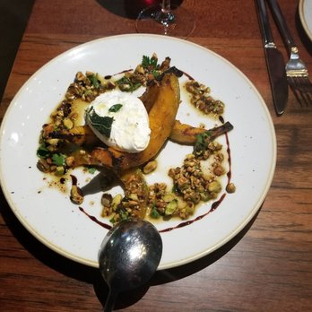 FlintCreek Cattle - Grilled Fall Kuri Squash, burrata, toasted pistachio oil, saba, sea salt, parsley - New American Near Me - Seattle, Washington