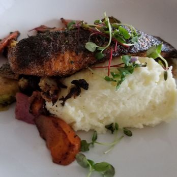 La Belle Vie Kitchen - Salmon, very good presentation. Even at well done it was still moist and full of flavor. - French Near Me - Suwanee, Georgia La Belle Vie Kitchen - Salmon, very good presentation. Even at well done it was still moist and full of flavor. - French Near Me - Suwanee, Georgia