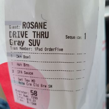 Chick-fil-A - Bag receipts - Fast Food Near Me - Orange Park, Florida