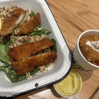 Brown Bag Seafood - Crispy Cod Buffalo-Bleu Tots - Salad Near Me - Atlanta, Georgia Brown Bag Seafood - Crispy Cod Buffalo-Bleu Tots - Salad Near Me - Atlanta, Georgia