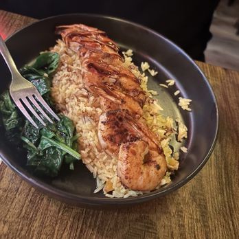 The Vick Koffee & Kocktail - Grilled shrimp over rice pilaf and spinach - Coffee & Tea Near Me - Roswell, Georgia The Vick Koffee & Kocktail - Grilled shrimp over rice pilaf and spinach - Coffee & Tea Near Me - Roswell, Georgia