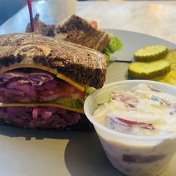 Blue Bistro & Catering - Rare Roast Beef sandwich & potato salad.