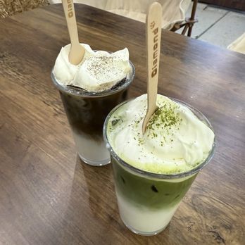 Diamond Coffee N’ Pastry - Matcha Einspanner, Hojicha Einspanner - Desserts Near Me - San Francisco, California