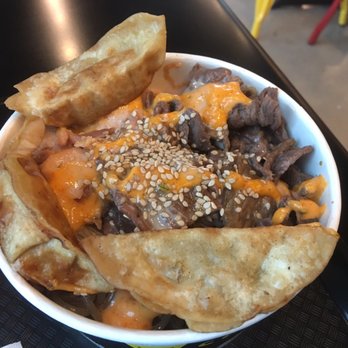 Cupbop - Korean BBQ - Chicken and beef combo with pot stickers - Korean Near Me - West Valley City, Utah