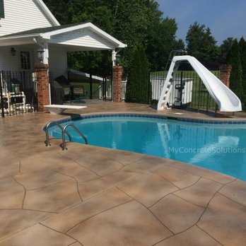 Creative Concrete Solutions - Pool deck with custom stone pattern overlay. - Refinishing Services Near Me