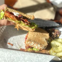 Olive Pit - BLT at a nice sunny table.