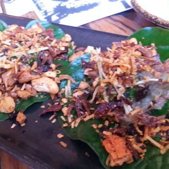 Chin Chin - Miang-Betel leaf of braised lamb neck with smoked eggplant and mint relish - Asian Fusion Near Me - Melbourne, VIC Chin Chin - Miang-Betel leaf of braised lamb neck with smoked eggplant and mint relish - Asian Fusion Near Me - Melbourne, VIC
