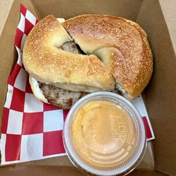 Breakfast sausage egg and cheese bagel
