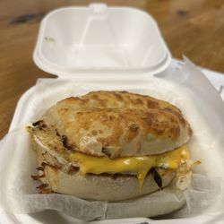 Asiago bagel with egg and cheese