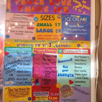 Peace Love Shave Ice - Menu - 07/20/2026 - Shaved Ice Near Me - Kihei, Hawaii Peace Love Shave Ice - Menu - 07/20/2026 - Shaved Ice Near Me - Kihei, Hawaii