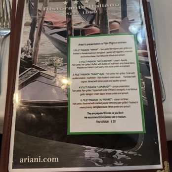 Ariani - Menu Cover - Italian Near Me - Cape Coral, Florida Ariani - Menu Cover - Italian Near Me - Cape Coral, Florida