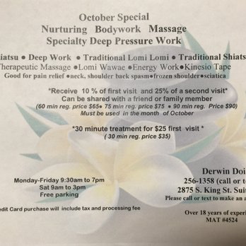 Nurturing Body Works Massage - October Special! - Massage Therapy Near Me - Honolulu, Hawaii Nurturing Body Works Massage - October Special! - Massage Therapy Near Me - Honolulu, Hawaii