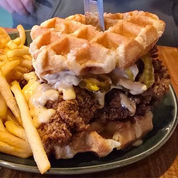 The Deck - Chicken and Waffle sandwich - New American Near Me - Tybee Island, Georgia The Deck - Chicken and Waffle sandwich - New American Near Me - Tybee Island, Georgia
