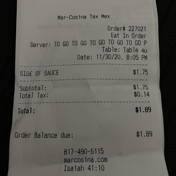 Mar-Cosina - The charge for the salsa - Tex-Mex Near Me - Westlake, Texas