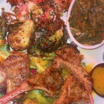 Jar10 - Lamb chops, Brussel sprouts, and collard greens - Cocktail Bars Near Me - Nashville, Tennessee