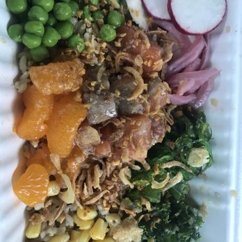 Poké Motion - Salmon Poke with fresh corn, peas and brown rice - Poke Near Me - Harrison, New York