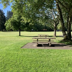 Soccer field and picnic tables