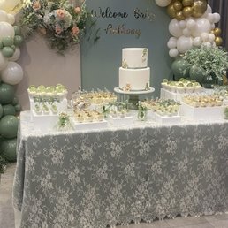 The backdrop balloons & flower & boards with custom writing!
