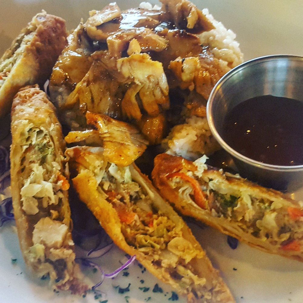 Goji Bistro - Chicken teriyaki with pork egg rolls - Asian Fusion Near Me - Bellingham, Washington Goji Bistro - Chicken teriyaki with pork egg rolls - Asian Fusion Near Me - Bellingham, Washington