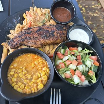 Afrodisiac - Corn Maque Choux Jamaican Fried Fish Plate - Caribbean Near Me - New Orleans, Louisiana