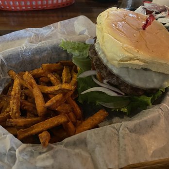 Hilo Burger Joint - Kimchee Burger with sweet potato fries - Burgers Near Me - Hilo, Hawaii
