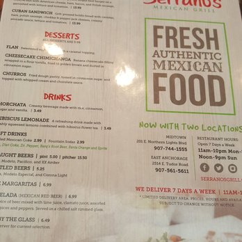Serrano's Mexican Grill - Desserts on the front of the menu? - Mexican Near Me - Anchorage, Alaska Serrano's Mexican Grill - Desserts on the front of the menu? - Mexican Near Me - Anchorage, Alaska