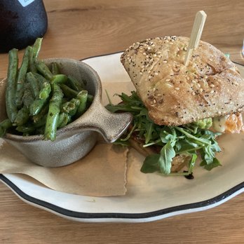 101 Craft Kitchen - Salmon sandwich with green beans. - New American Near Me - Dublin, Ohio