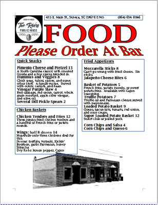 Menu photo 2 Two Rivers Public House Seneca, SC Menu photo 2 Two Rivers Public House Seneca, SC