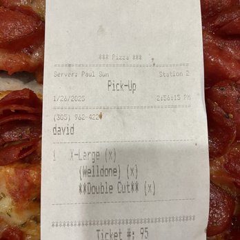 Steve's Pizza - Proof of incorrect order - Pizza Near Me - Miami, Florida